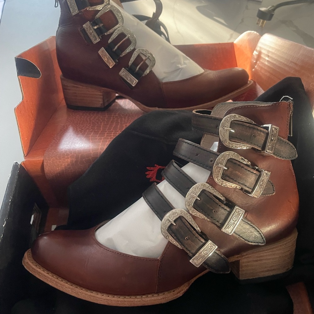 Freebird Multi-Buckle Brown Ankle Boots